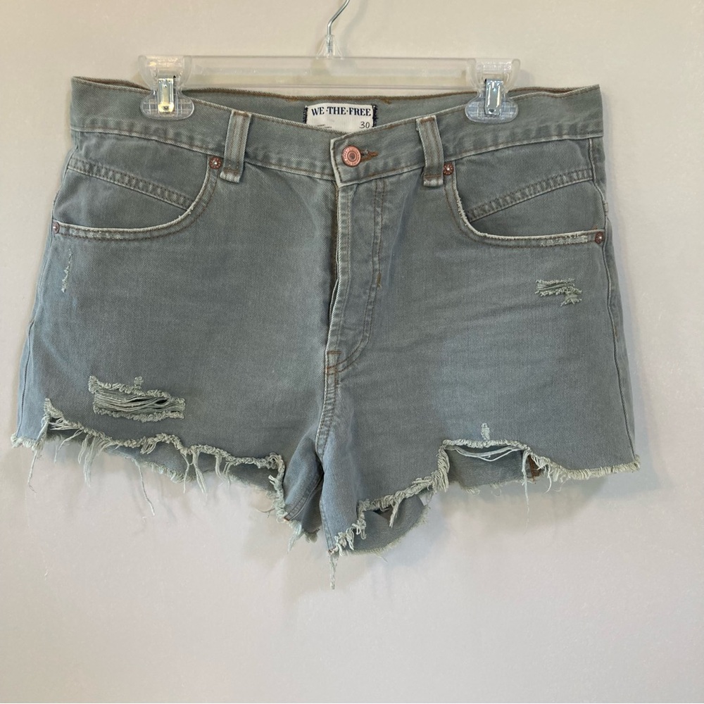 We The Free Now Or Never Denim Shorts Sz 30 Raw Hem Distressed Sage Green